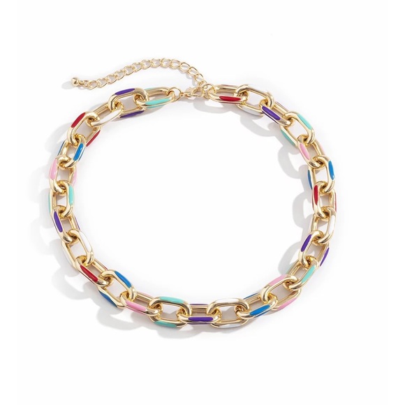 Zara Gold Hallow Link Chain Color Rainbow Hot Ceramic Glaze Adjustable Chocker - Picture 9 of 16
